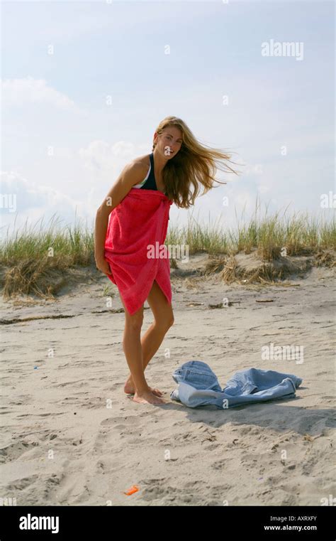 changing at beach